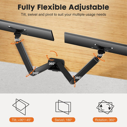 Gas Spring Monitor Arm Single Dual, Desk Mount for 13-32 Inch Screens up to, Adjustable Height, 360° Swivel