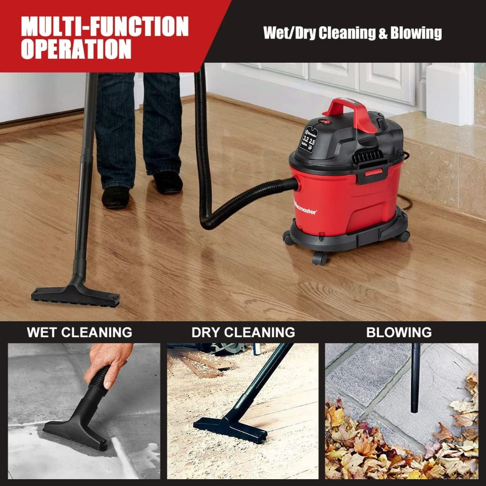 Wall Mount Wet Dry Vacuum 3.2 Gallon 2.5 Peak HP, Space-Saving Shop Vac with Cloth Filter for Wet Spills & Dry Debris