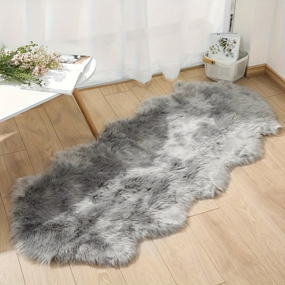 Area Rug, Wavy-Edge Imitation Plush Accent Carpet in White, Gray or Khaki with Three Size Options