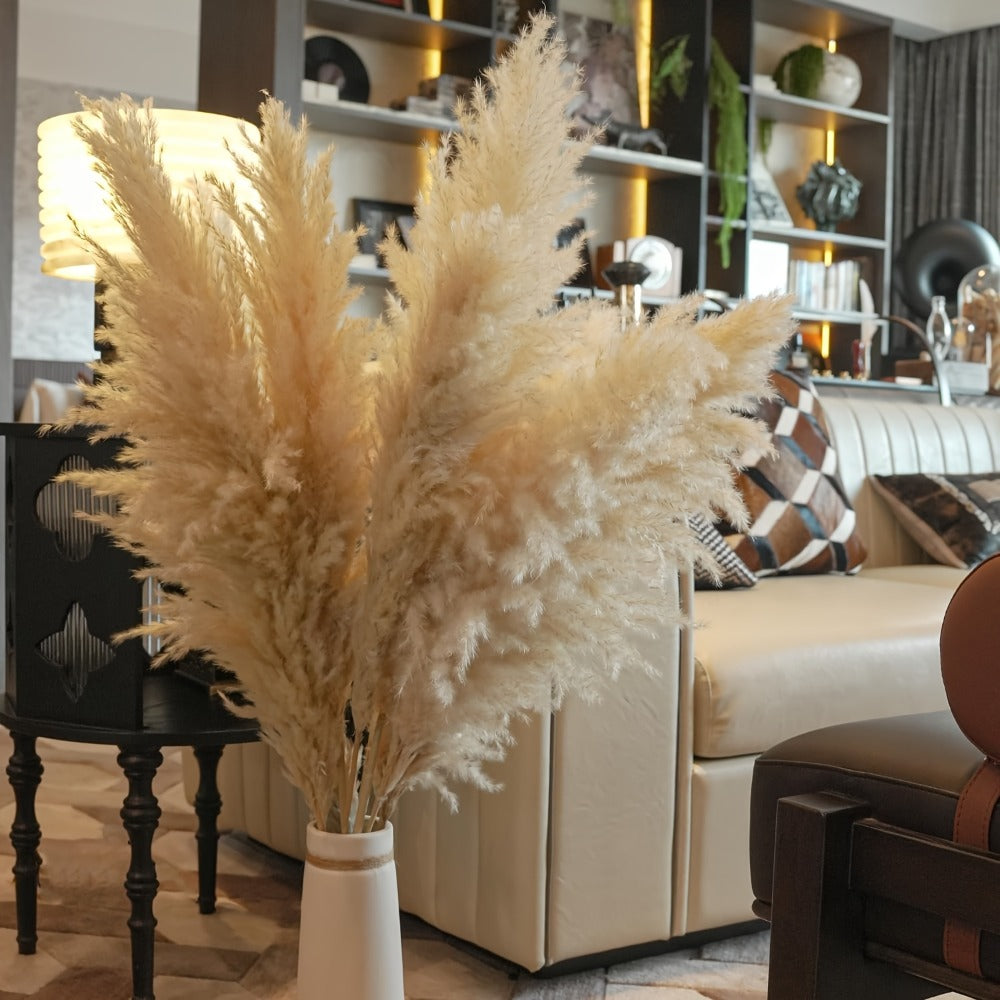 Pampas Grass Decor 10 Stalks 45 Inch Tall Natural Dried Fluffy Plumes for Floor Vase, Living Room