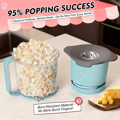 Oil-Free Popcorn Maker Hot Air Popcorn Machine 2-Minute Quick Popping 95% Pop Rate Built-In for Home Cooking, Dining and Outdoor Meals