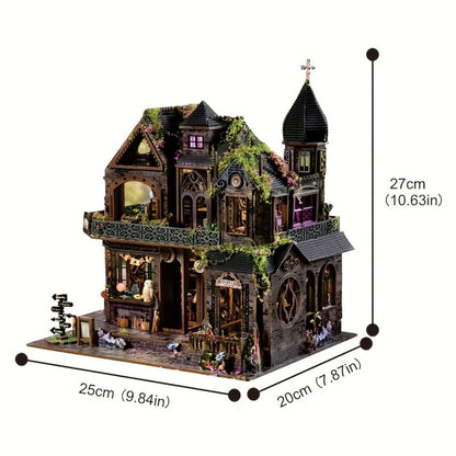 3D Wooden Puzzle Magic Castle Model Kit – DIY Assembly with Owl, Magic Hat & Flowers, Bookshelf Desk Decoration