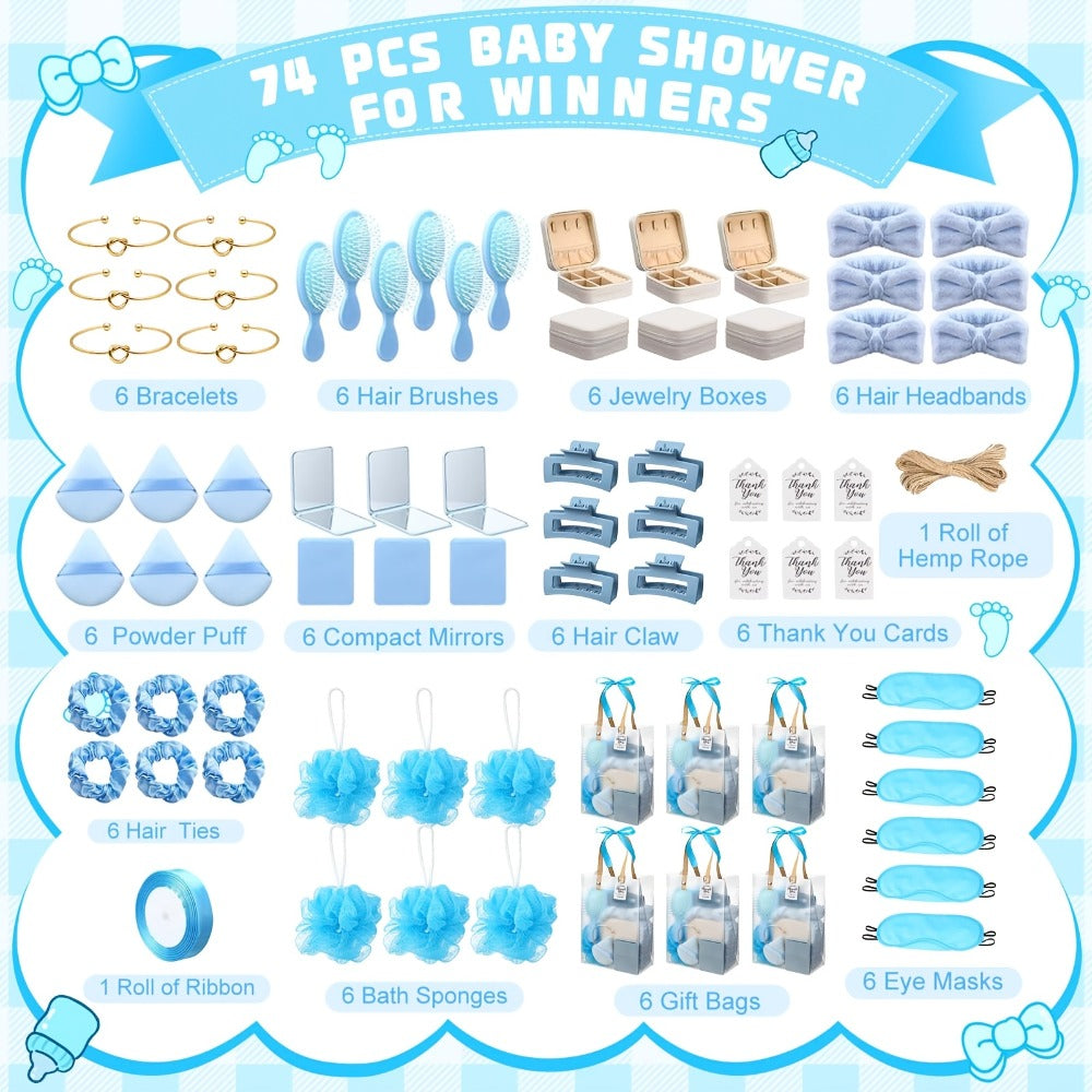 Party Favor Gift Set 74pcs, Headbands, Hair Brushes, Bracelets, Mirrors, Powder Puffs, Hair Ties