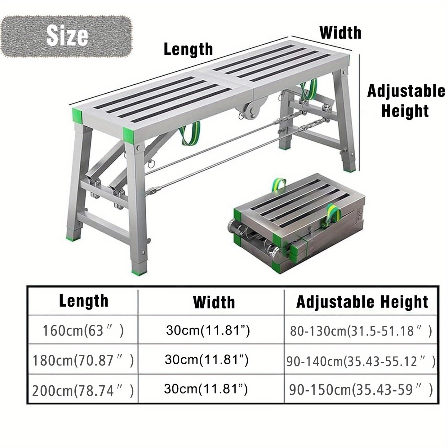 Scaffolding Work Platform Folding Steel Step Ladder Adjustable Height Portable Drywall Bench for Garden, Patio and Yard Use