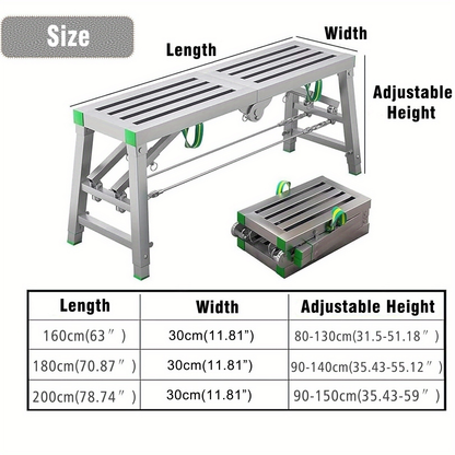Scaffolding Work Platform Folding Steel Step Ladder Adjustable Height Portable Drywall Bench for Garden, Patio and Yard Use