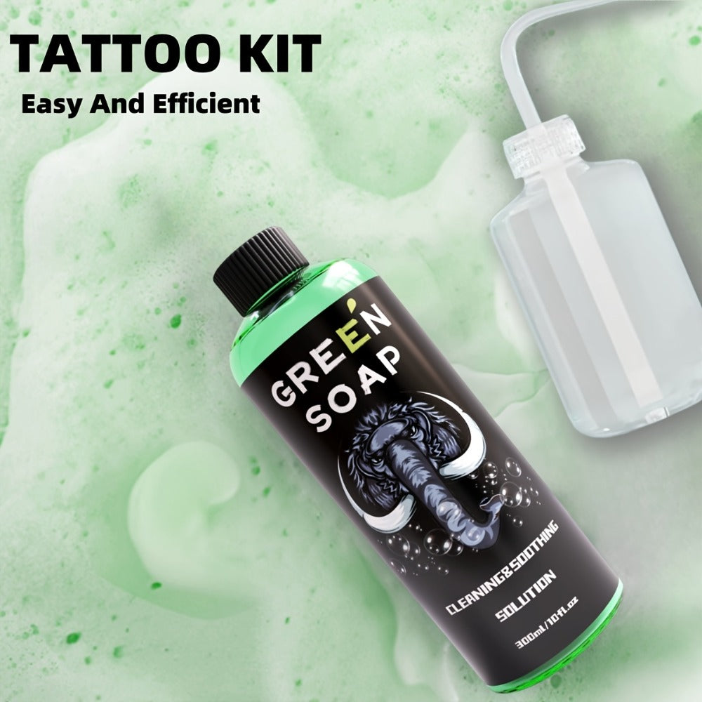 Tattoo Green Soap Cleansing Solution Kit – Professional Tattoo Wash Soap with Squeeze Bottle, Safe Moisturizing Foam for Tattoo Artists Skin