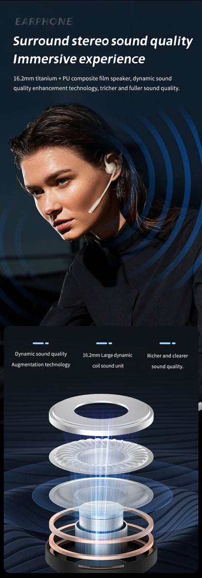 Open-Air Conduction Wireless Business Earphones Dual ENC Noise Canceling Microphones for Bedside Audio, Alarms and Room Entertainment