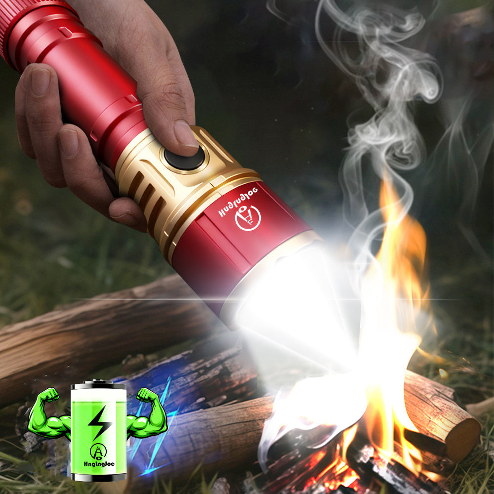 Flashlight 4500-Lumen Zoomable Fresnel Lens Torch with 21700 Battery in Golden or Red Upgrade Editions