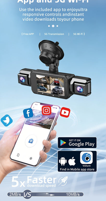 1080P-Labeled Dash Camera with Three- or Four-Lens Options, Screen, G-Sensor and WiFi/32GB Bundle