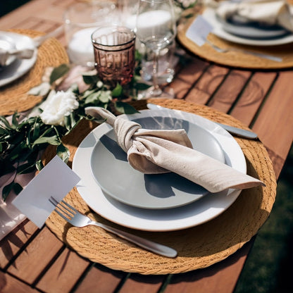 Round Placemats for Dining Table 12 Inch Boho Jute Braided Charger Plates Rattan Wicker Farmhouse Rustic Table Mats Set