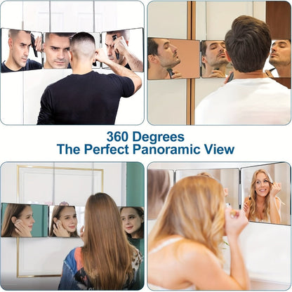 Multi-Panel Hair Cutting Mirror with Telescoping Door Hooks, 49.8-Inch Open Width and Two Fixed Nails