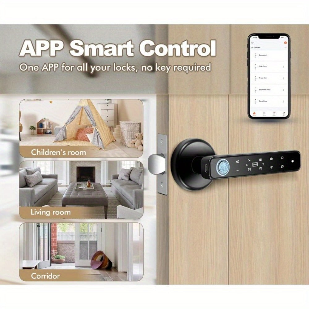 Smart Door Lock Handle with Fingerprint Keypad IC Card App and Key in Single or Double Row Options