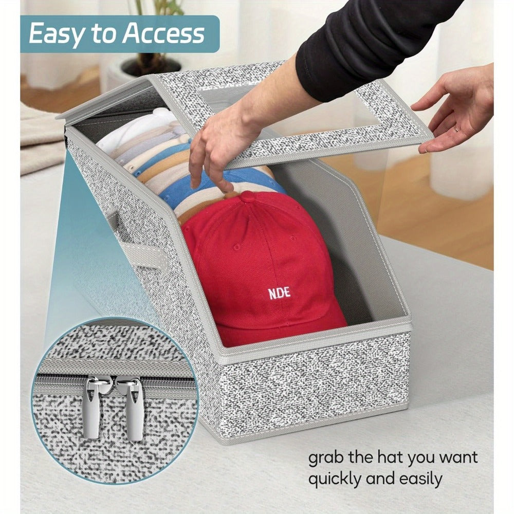 Stackable Baseball Cap Storage Box with Clear Viewing Window, Hat Organizer for Closet Holds Up to 30 Caps