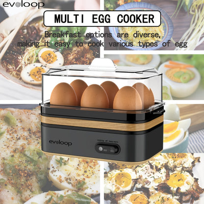 Electric Egg Cooker 6 Egg Rapid Stainless Steel 400W for Hard Boiled Poached Scrambled Eggs for Home Cooking, Dining and Outdoor Meals