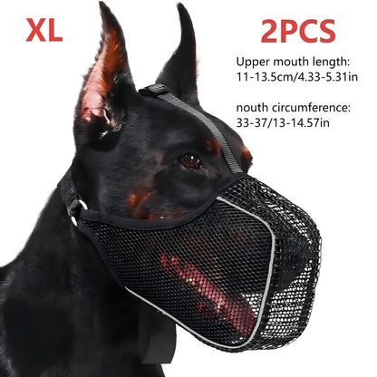 Dog Muzzle Reflective Mesh 2 Pack Anti-Bite Full Coverage with Adjustable Straps, Soft Breathable Polyester Dog Mask for Grooming Vet Visits