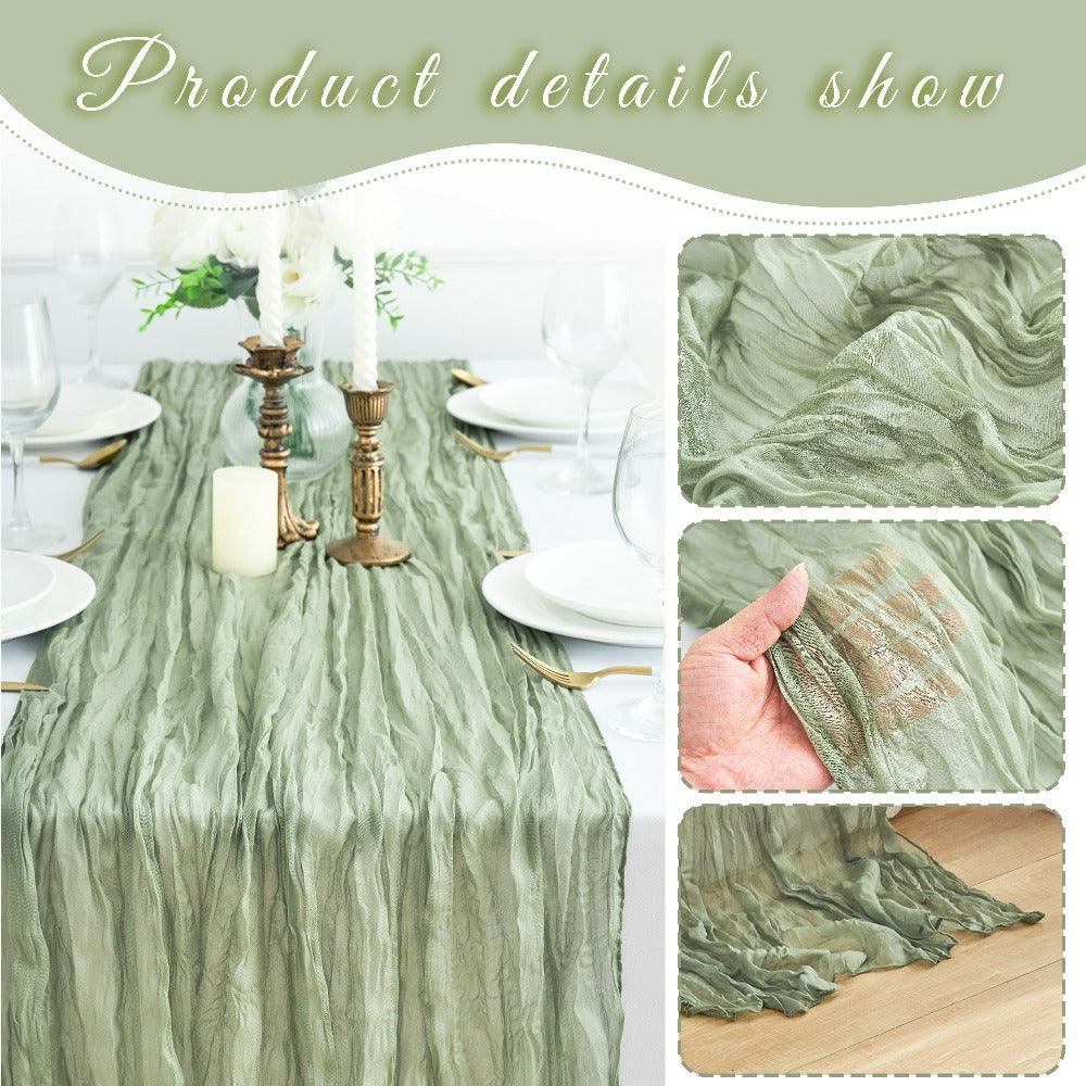 Ten-Piece Cheesecloth Table Runner Set, 19.6 x 120 Inches Each in Five Colors for Dining and Events