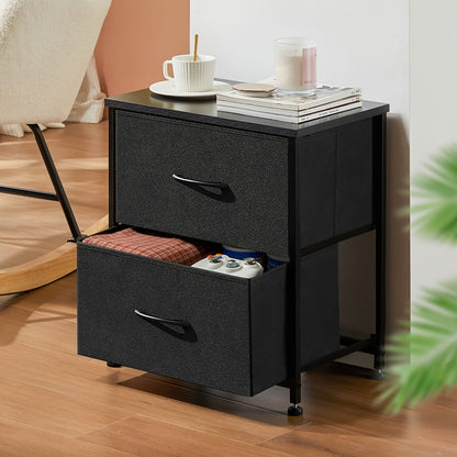 Nightstand with 2 Storage Drawers, 20" Bedside Table with Wooden Top & Fabric Cabinet, Steel Frame Mini Dresser for Bedroom