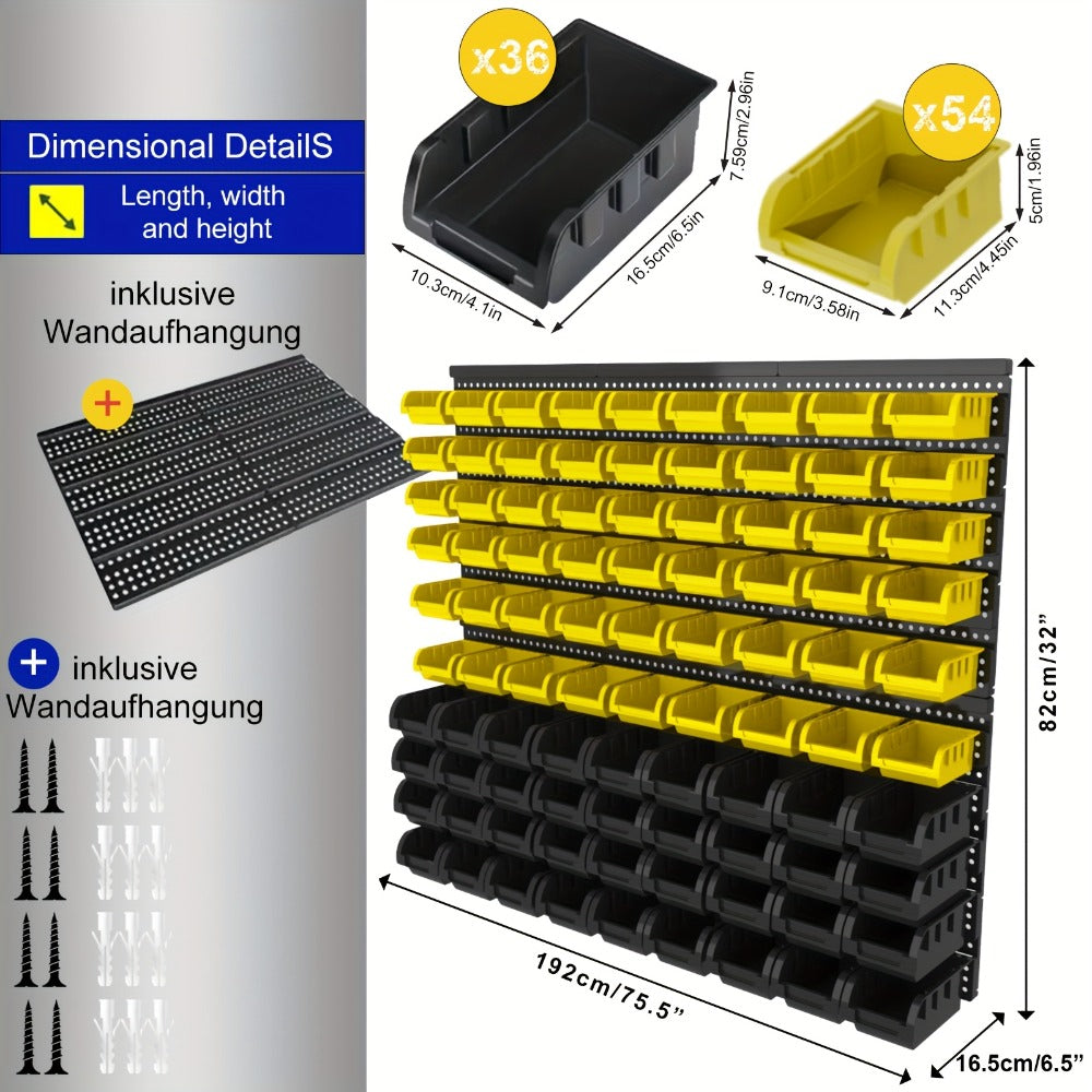Wall Mounted Storage Bin Rack System, Small Parts Organizer for Screws, Nuts, Bolts & Nails, Stackable Garage Workshop Tool Storage Rack