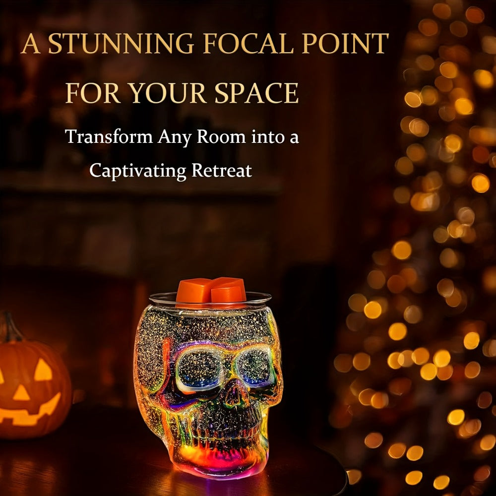 3D Glass Skull Electric Wax Melter Warmer – USB Powered PTC Aromatic Wax Burner for Home Decor, Halloween Christmas Holiday Gift