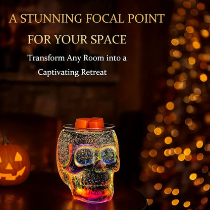 3D Glass Skull Electric Wax Melter Warmer – USB Powered PTC Aromatic Wax Burner for Home Decor, Halloween Christmas Holiday Gift