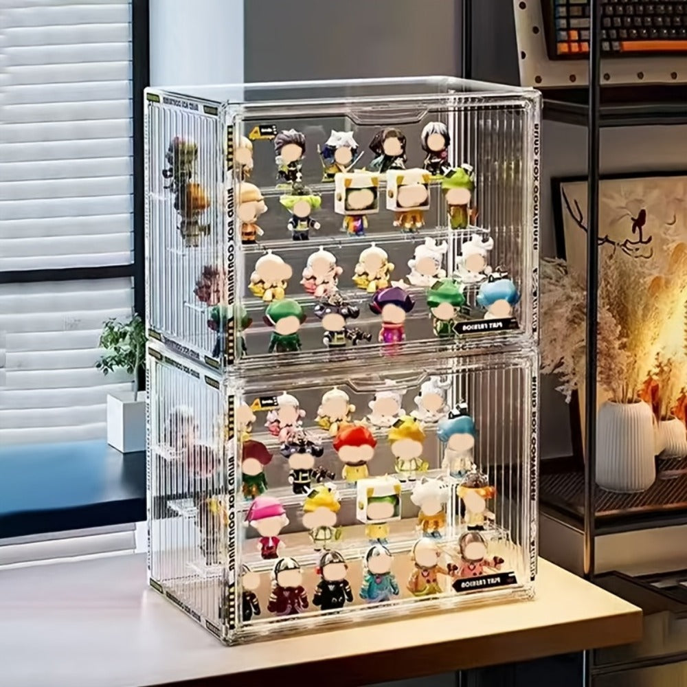 Acrylic Display Case for Figures 3 & 4 Tiers with Adjustable Dividers – Clear Dust-Proof Showcase Box with Magnetic Door for Collectibles
