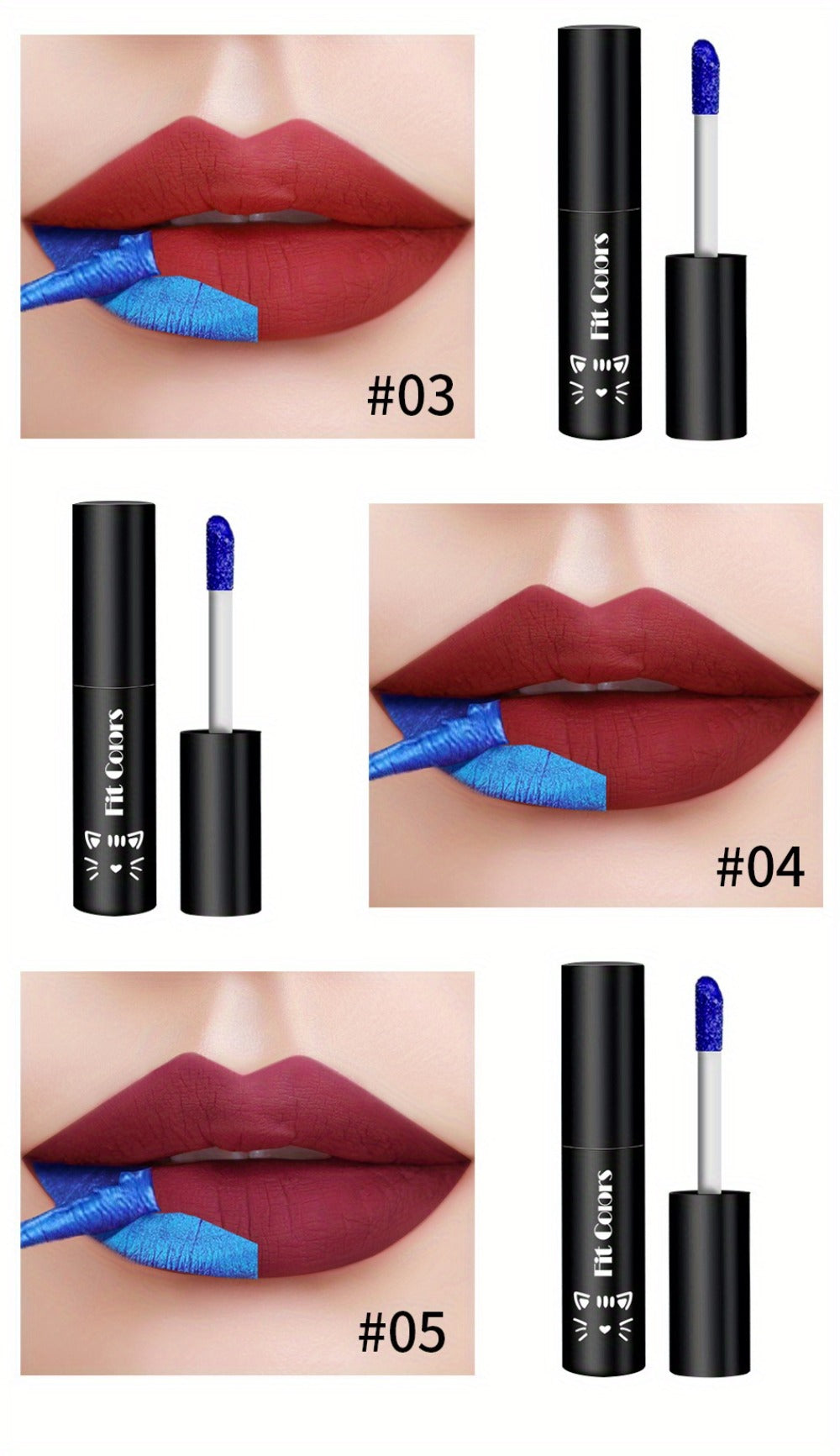 Matte Velvet Lip Stain Set 6 Colors Waterproof Smudge-Proof, Metallic Blue Cobalt Bold Shades Vegan Lip Gloss for All Skin Tones