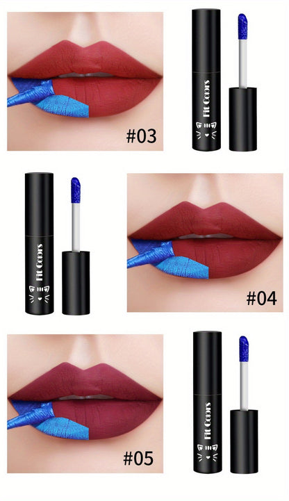Matte Velvet Lip Stain Set 6 Colors Waterproof Smudge-Proof, Metallic Blue Cobalt Bold Shades Vegan Lip Gloss for All Skin Tones