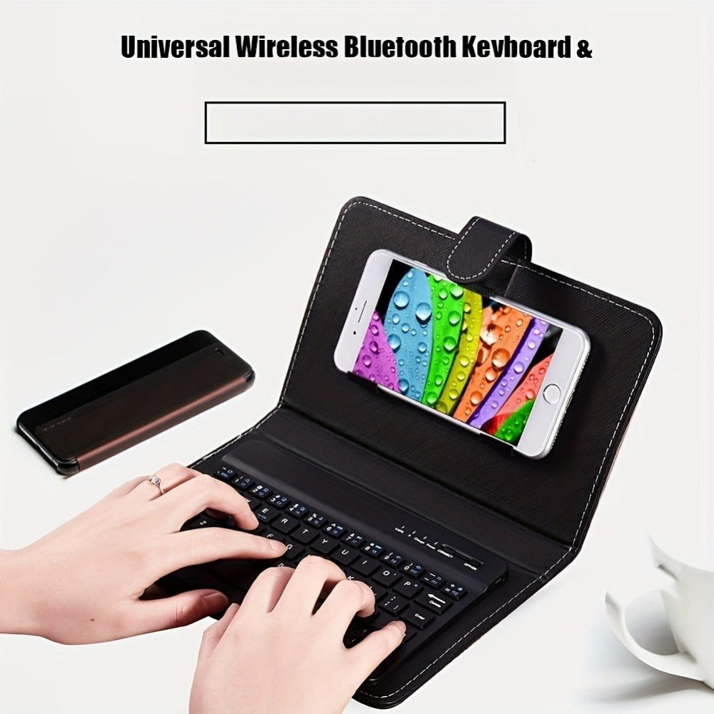Foldable Bluetooth Keyboard Full Size Wireless Portable with PU Leather, Compact Folding Design for iPhone iPad Android Tablets Laptops