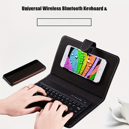 Foldable Bluetooth Keyboard Full Size Wireless Portable with PU Leather, Compact Folding Design for iPhone iPad Android Tablets Laptops