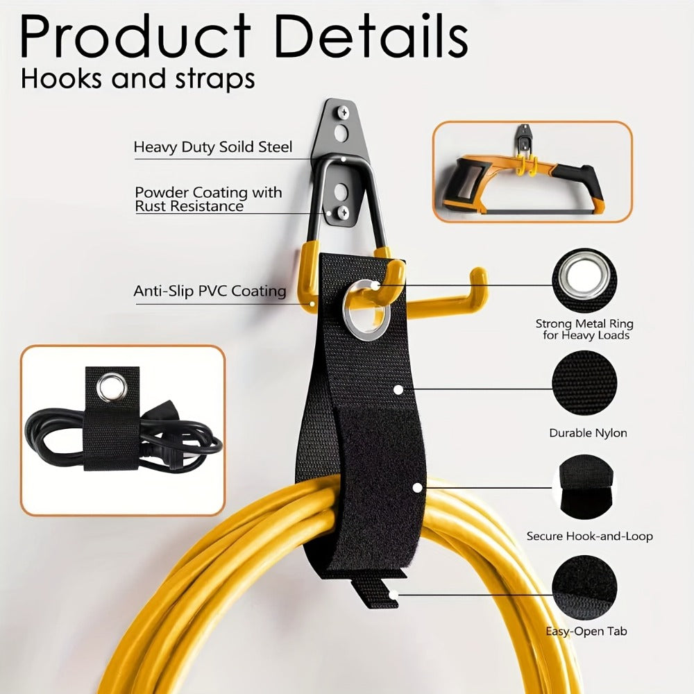 Garage Wall Hooks Storage Rack - Iron Utility Hooks for Power Tools, Ladders, Bikes, Ropes - Wall Mount Organizer for Garage