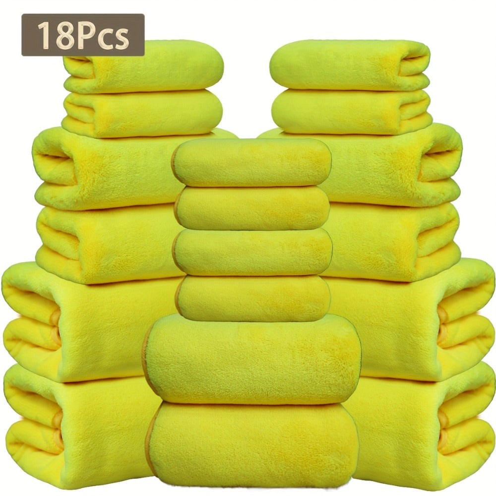 Eighteen-Piece Bath Towel Set with Four Bath Towels, Four Hand Towels and Ten Washcloths in 16 Colors