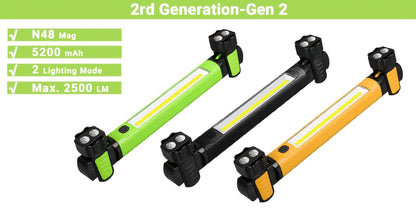 LED Work Light 2500LM Rechargeable Magnetic Underhood Inspection Light with 5200mAh Battery & Hooks