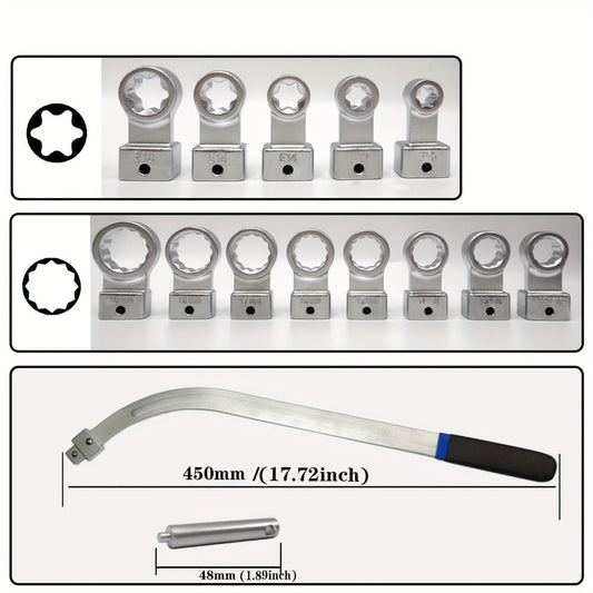 Serpentine Belt Tensioner Pulley Tool Kit – 15-Piece Universal Set with Curved Wrench, Torx & 12-Point Adapters for Engine Timing Belt