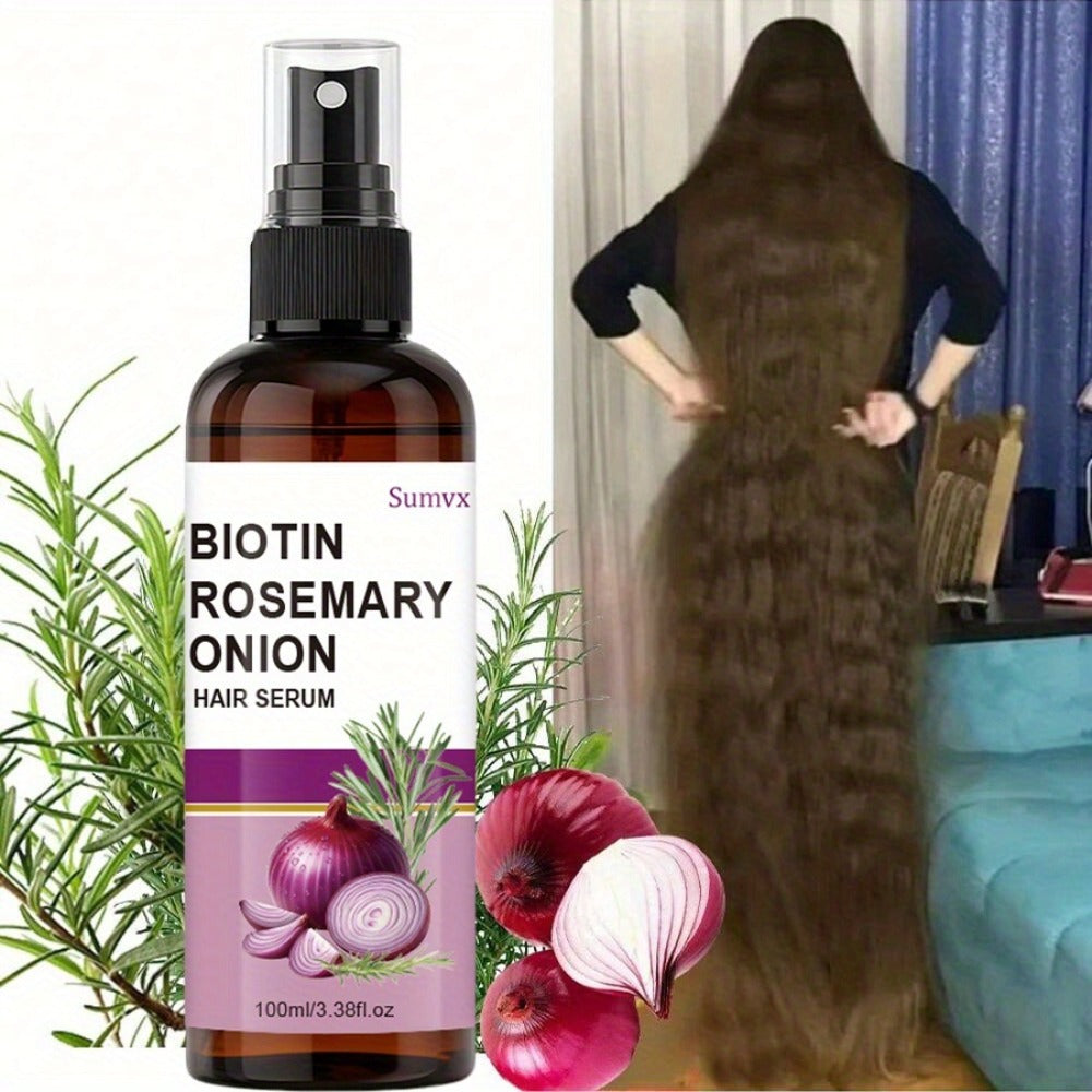 Biotin Rosemary & Onion Oil Hair Growth Serum Spray 100ml – Leave-In Treatment for Damaged Brittle Hair, Reduces Breakage & Frizz