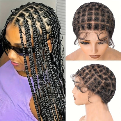 HD Lace Crochet Wig Cap Pre-Made Braided Sections Baby Hair Glueless Full Lace Base for Box Braids Goddess Passion Twist 45-122 Sections