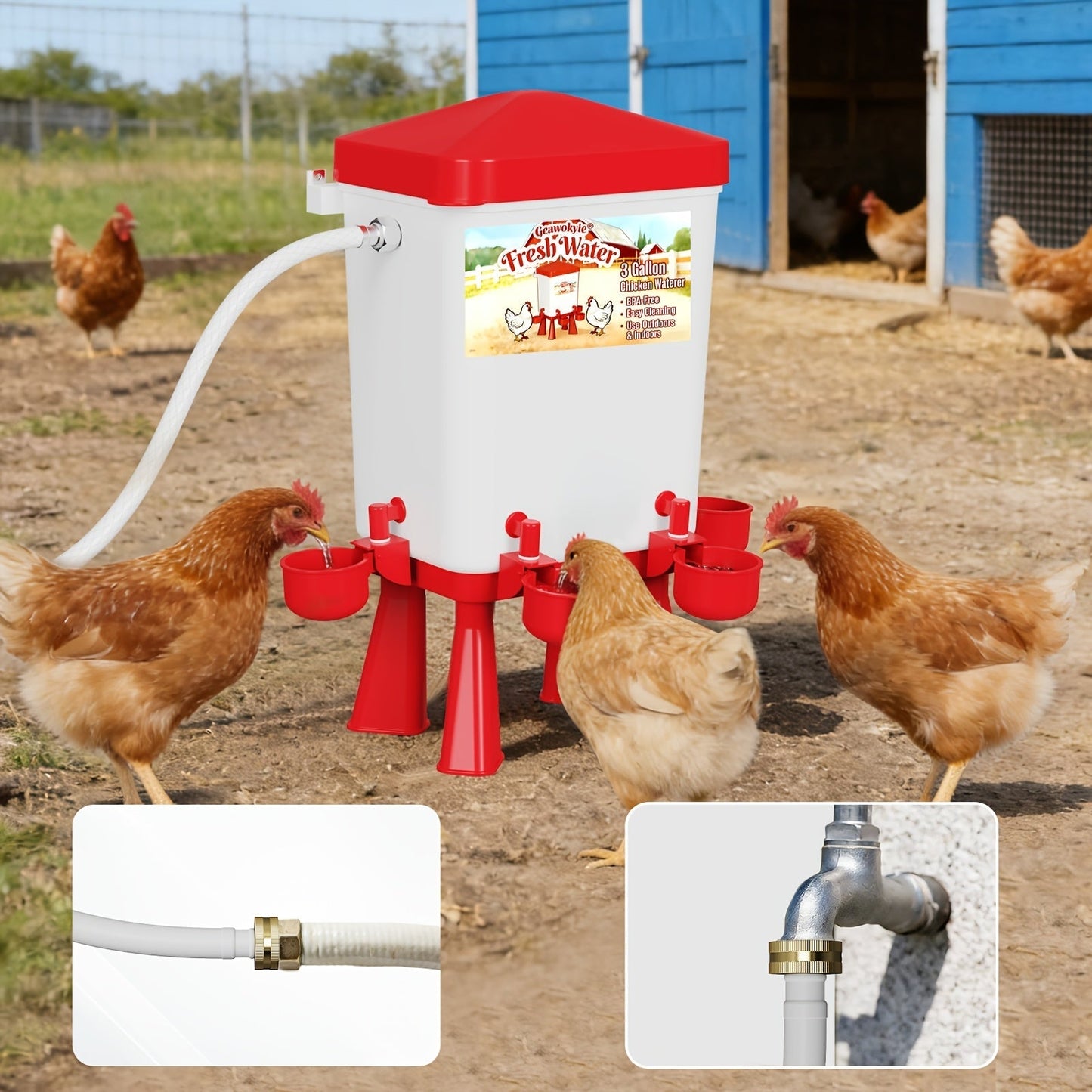 Chicken Waterer, Float Valve Hose Connect Continuous Auto Chick Duck for Garden, Patio and Yard Use