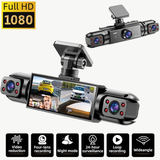 360° Panoramic Dash Cam 3 & 4 Lens 1080P HD Front + 720P Rear Left Right, Quad-Split Screen, HD Night Vision WDR G-Sensor Loop Recording