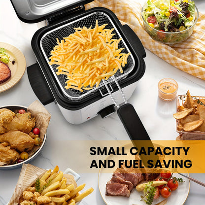 Black Deep Fryer in 1.5L to 6L Sizes with Foldable Basket Handle, Transparent Window and Removable Lid