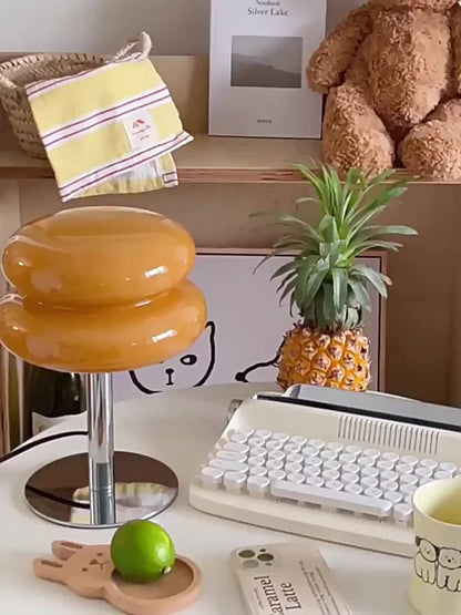 Table Lamp with Orange Three-Tier Glass Mushroom Shade, Metal Stand and Dimmable Bedside Format