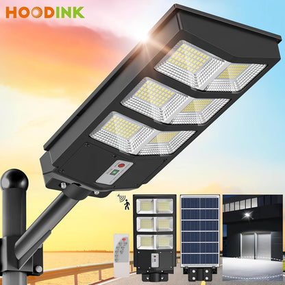 Solar Street Lights Outdoor 800 LED with Motion Sensor, 6500K Dusk to Dawn Flood Light, Remote Control