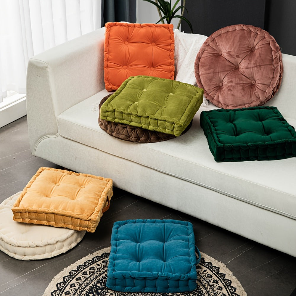 Square Flannel Floor Cushion Thickened Futon Meditation Mat Chair Seat Pad Bay Window Pillow for Entryways, Bedrooms and Living Spaces