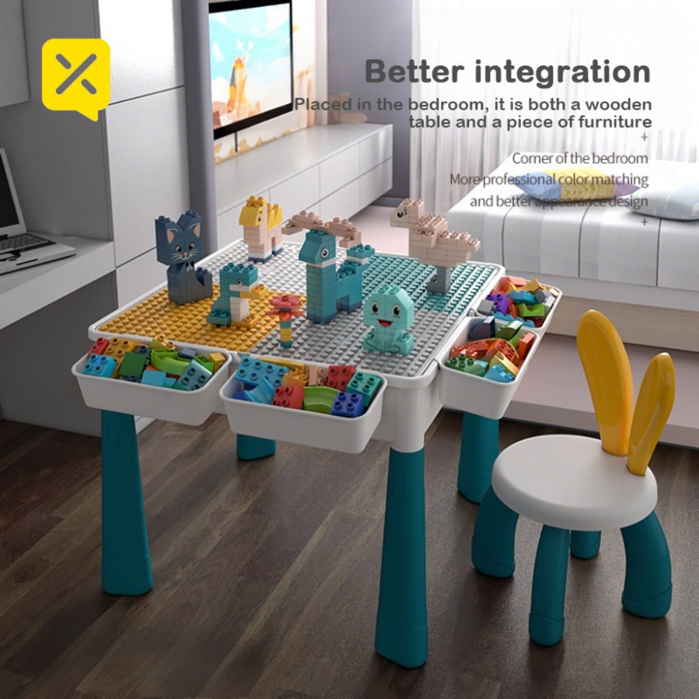 Kids Activity Table Building Blocks LEGO Compatible Play Table for Toddlers, Durable ABS Plastic Space-Saving Corner Design