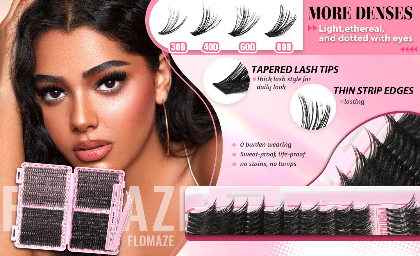 800-Piece 30D–80D Volume Lash Cluster Kit with Mixed 10–16mm Lengths and Pink Application Set