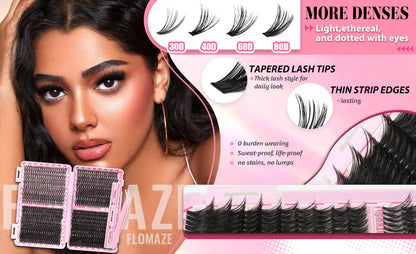 800-Piece 30D–80D Volume Lash Cluster Kit with Mixed 10–16mm Lengths and Pink Application Set
