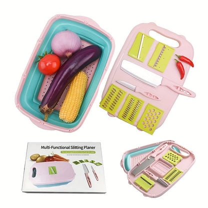 Cutting Board Set 9-in-1 Foldable Chopping Board with Colander Vegetable Wash Basket Drain for Grilling, Camping and Outdoor Meals