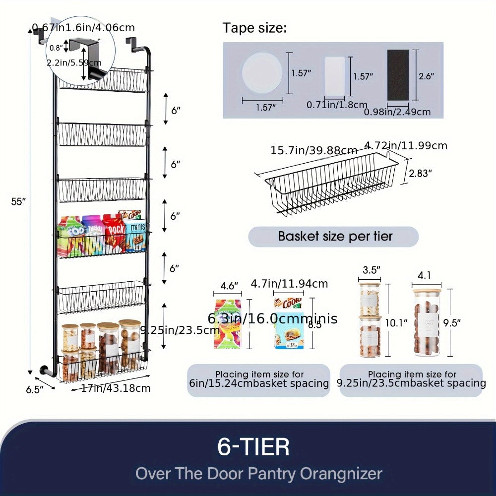 Over The Door Organizer – Multi-Layer Pantry Storage Rack for Kitchen Bathroom Laundry Room, Space Saving Door Hanging Shelf