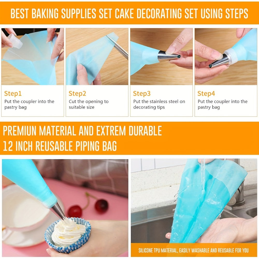 Cake Decorating Set 22-Piece with Rotating Turntable Stand, Stainless Steel Piping Tips, Pastry Bags