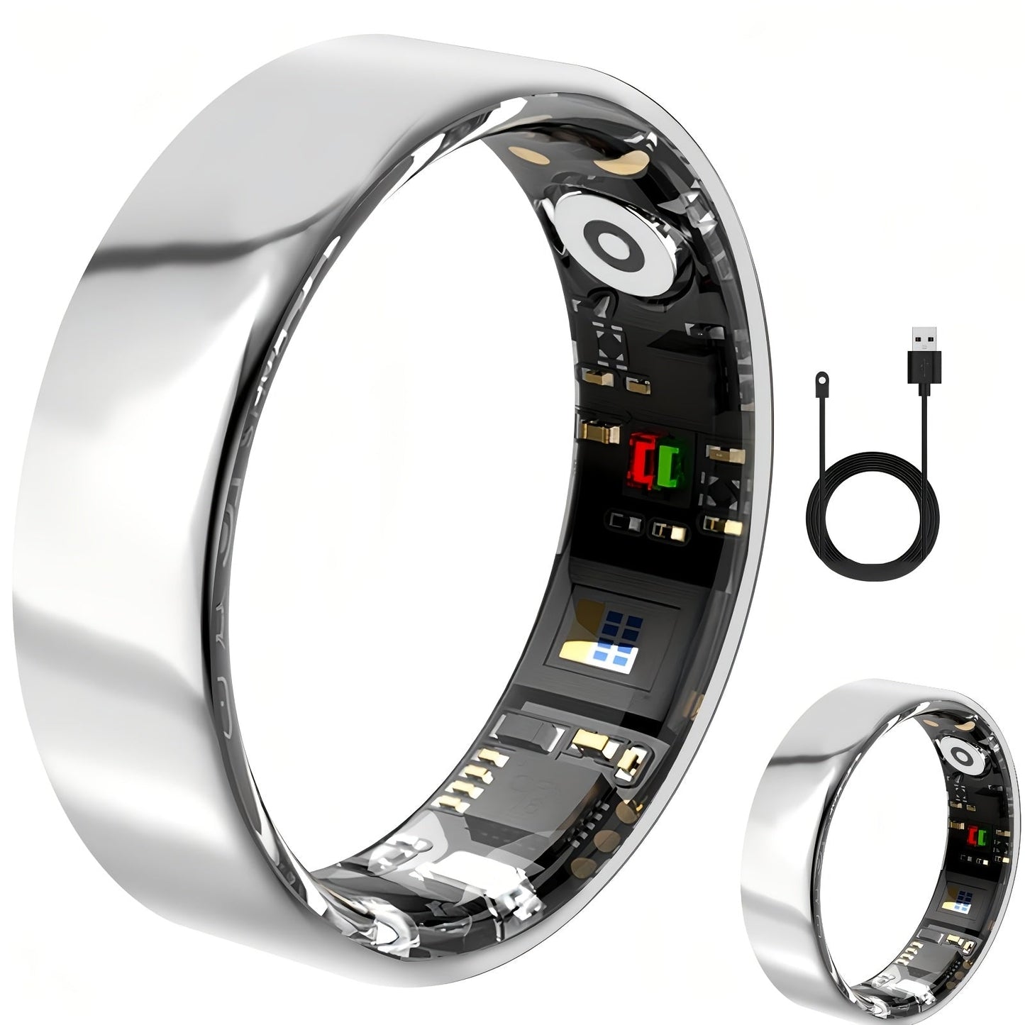 Screenless Smart Ring with Charging Case Options, Black, Gold or Silver Finish and Sizes 7–13