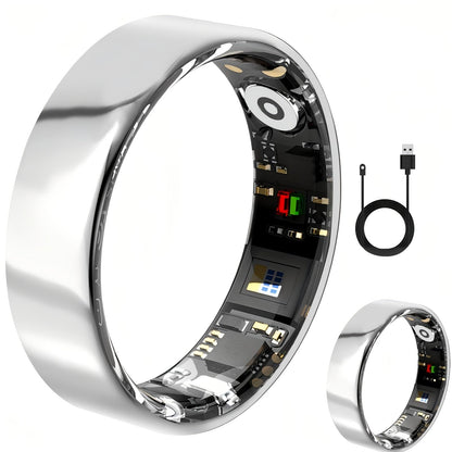 Screenless Smart Ring with Charging Case Options, Black, Gold or Silver Finish and Sizes 7–13