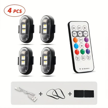 Wireless LED Strip Lights 8-Color 4pcs / 6pcs – Remote Control USB Rechargeable Waterproof Anti-Collision Light for Car Motorcycle Bike